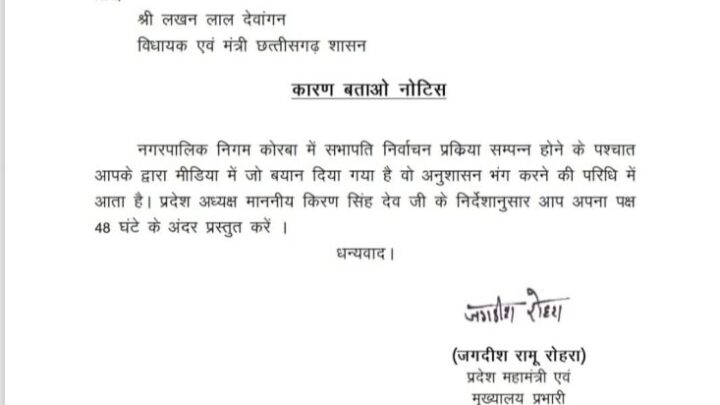 मंत्री को भाजपा ने जारी किया शो-कॉज नोटिस, 48 घंटे के भीतर उद्योग मंत्री को देना होगा जवाब