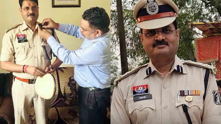 IPS Promotion : ….जब मां महामाया के दर पर SP से SSP बने IPS रजनेश सिंह, ADG अमित कुमार ने पहनाया बैच