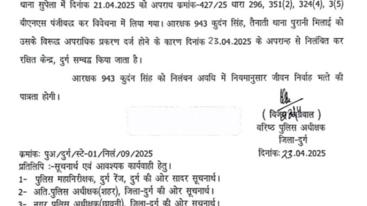 जॉइनिंग के दूसरे दिन ही SSP विजय अग्रवाल एक्शन में, दुर्ग में पुलिस आरक्षक निलंबित, FIR भी दर्ज