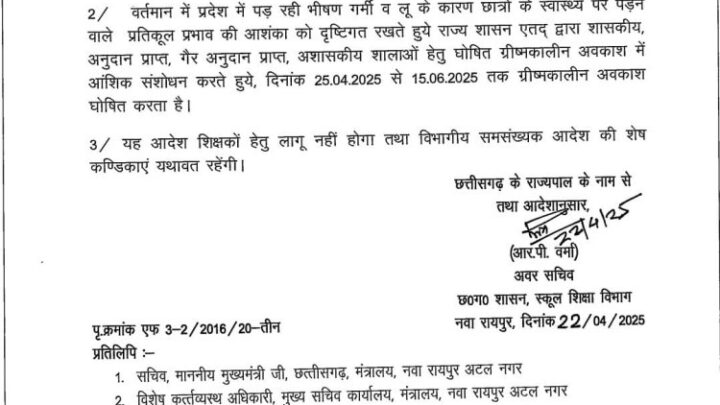 *ग्रीष्मकालीन अवकाश के संशोधन आदेश जारी,25 अप्रैल से अवकाश, देखिए आदेश*