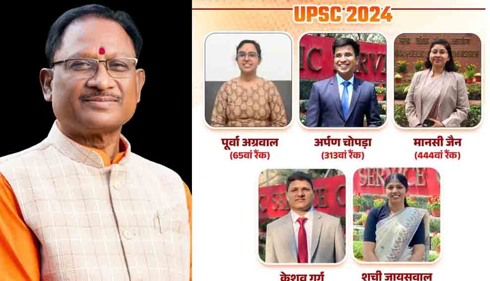 UPSC में छ्त्तीसगढ़ से 5 अभ्यर्थियों ने गाड़ा झंडा, मुख्यमंत्री ने ली सफल प्रतिभागियों को बधाई पूर्वा अग्रवाल को 65वीं रैंक प्राप्त करने पर दूरभाष पर दी शुभकामनाएं UPSC में छ्त्तीसगढ़ से 5 अभ्यर्थियों ने गाड़ा झंडा, मुख्यमंत्री ने ली सफल प्रतिभागियों को बधाई पूर्वा अग्रवाल को 65वीं रैंक प्राप्त करने पर दूरभाष पर दी शुभकामनाएं