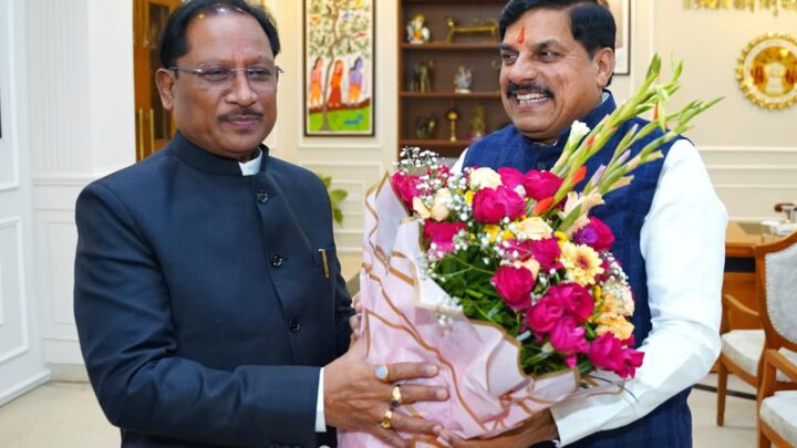 छत्तीसगढ़ के CM विष्णुदेव* *साय ने MP  CM हाउस पहुंचे