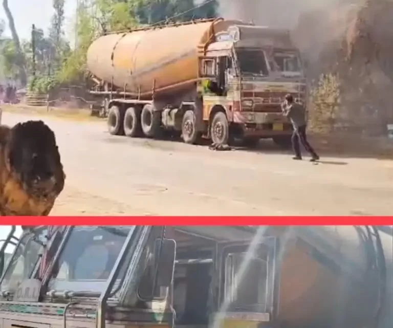 चलती ट्रक में लगी आग, ग्रामीणों की तत्परता से बड़ा हादसा टला