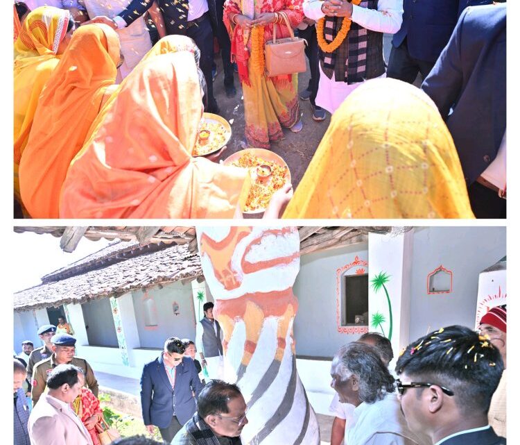 मुख्यमंत्री सपत्नीक पहुंचे संत गहिरा गुरु आश्रम  सामरबार में गुरु पीठाधीश्वर संत श्री बभ्रुवाहन सिंह महाराज से की मुलाकात